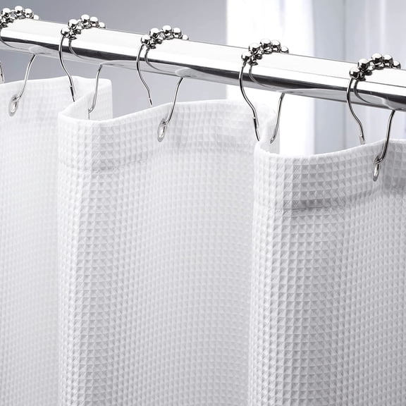 Yunmu Furniture Extra Long Shower Curtain 96 Inches Long, Waffle Shower Curtain White Extra Long, Fabric Shower Curtains for Bathroom, Heavy Duty 240G Waffle Textured, 72x96 Inches