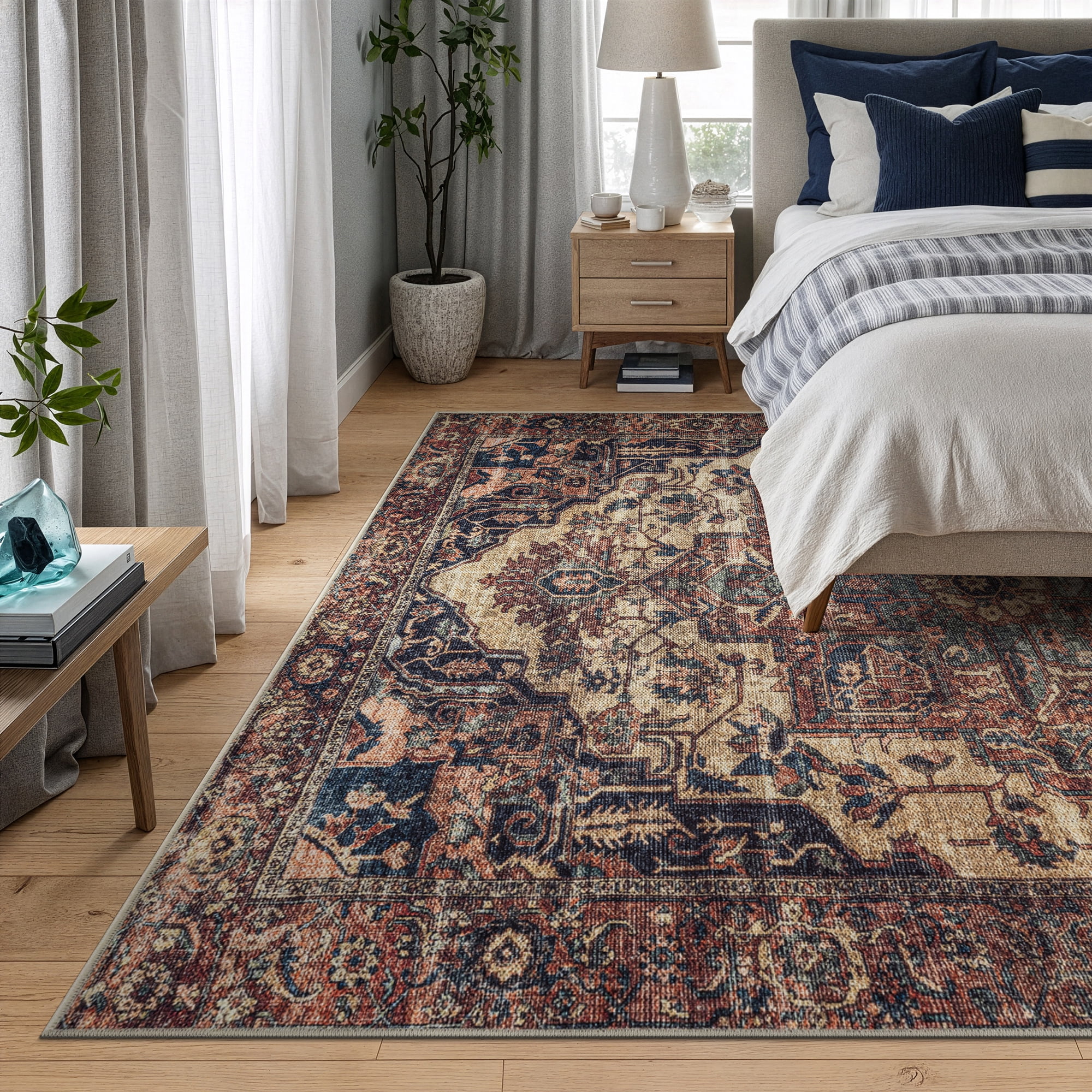 Bloom Rugs Washable Non-Slip 9' x 12' Rug - Beige / Terracotta Traditional Oriental Area Rug for Living Room, Bedroom, Dining Room, and Kitchen - Exact size: 9' x 12'