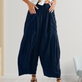 thumbnail image 4 of Pantalones holgados de mujer Pantalones casuales sueltos Pantalones de playa bohemios plisados ​​de color sólido simple FLhrweasw Nuevo, 4 of 7