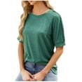thumbnail image 2 of Fesfesfes Summer Shirts for Women's Fashion Solid Casual T-shirt Short Sleeves Blouse Round Neck Casual Button Tops Summer Tops M(US:6), 2 of 9