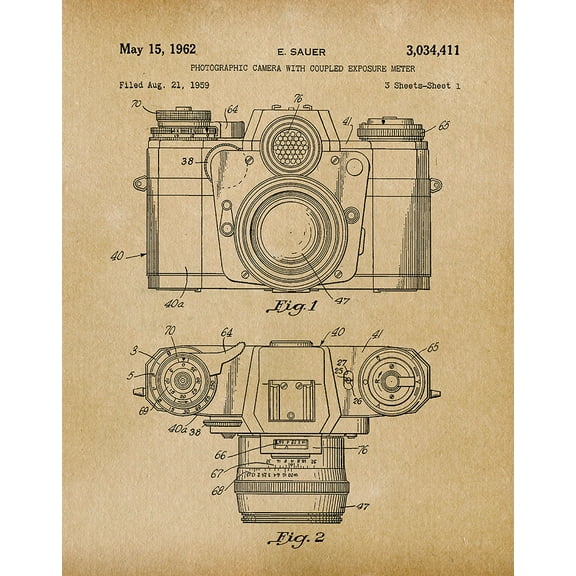 Original Camera Sauer Artwork Submitted In 1962 - Photography - Patent Art Print