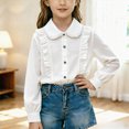 thumbnail image 2 of CAUYDY Collared Shirts for Girls Teen Long Sleeve Button Down Ruffle Blouse, School Uniform Top for Graduation Photoshoot Clothes Light Gray Sizes 15+ Years, 2 of 5