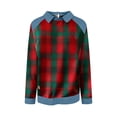 thumbnail image 4 of Women Long Sleeve Plaid Shirts Denim Collar Patchwork Stitching Sweatshirt Casual Tops, M, 4 of 5