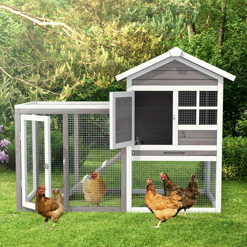 Spaco 2-Story Wooden Rabbit Hutch with Running Area-Gray,Wooden Outdoor Shelter, Weatherproof Pet Home, Ideal for Cats, Rabbits, Bunnies, Guinea Pigs
