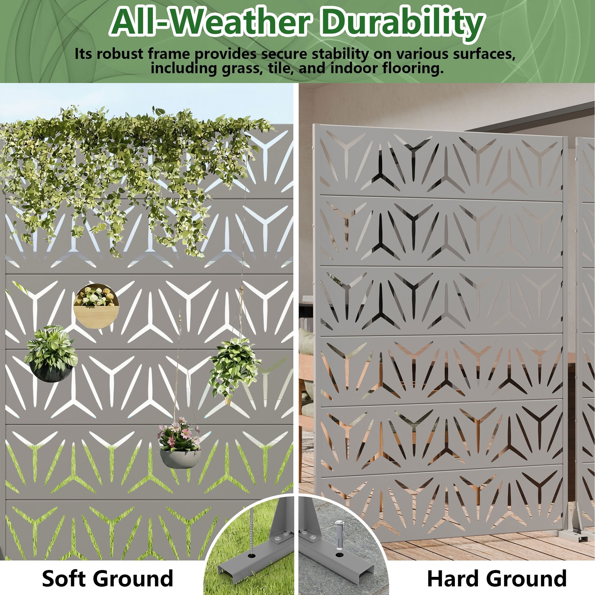 MAYEERTY 6 Panels Metal Outdoor Privacy Screen Garden Divider Patio Backyard Decorative Privacy Fence 2Pcs, 72×47.2×15.7in