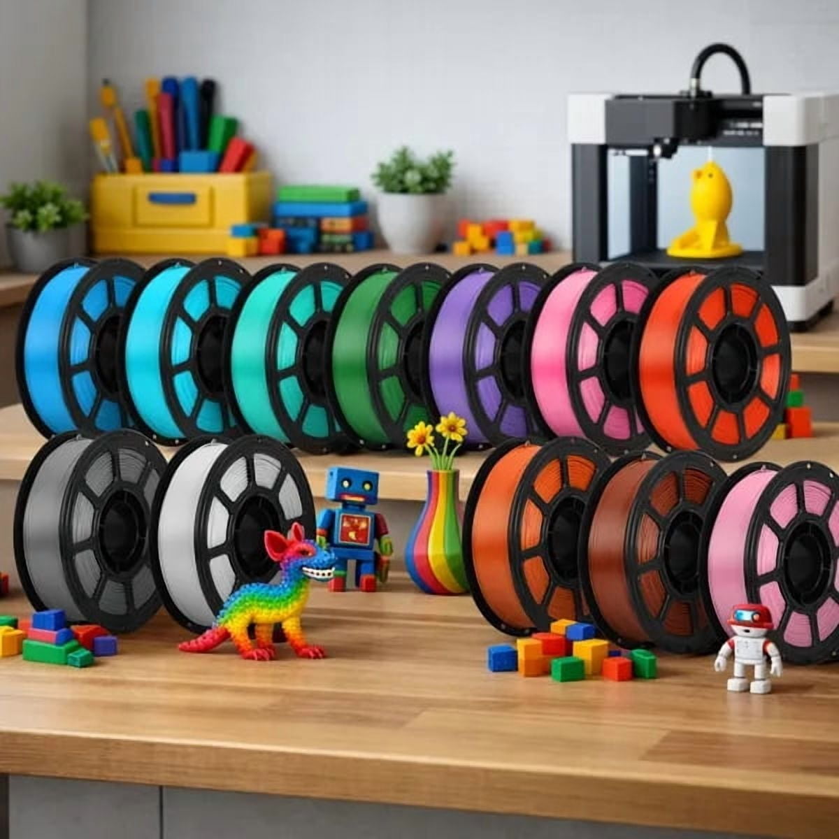 12 Pack PLA 3D Printer Filament Set, 12 Assorted Classic Colors 1.75mm Multicolor PLA Printing Material, Perfect for DIY Crafts, Models, Prototyping, Compatible with Most FDM 3D Printers