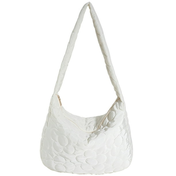 Bolso de mano de plumón para mujer Bolso de compras holgado informal de gran capacidad (blanco)