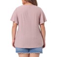 thumbnail image 4 of DARING DIVA Women's Plus Round Neck Hollow Flare Sleeve Casual Blouse 1X Pink, 4 of 6