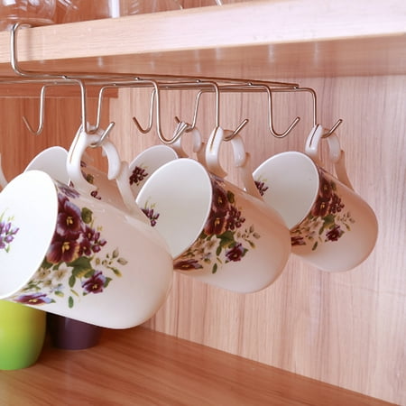 10 Hooks Under Shelf Cup Mug Holder Hanger Coffee Kitchen Storage Rack