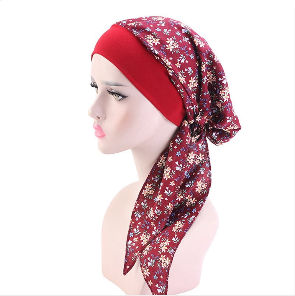 Hair Loss Chemo Sleep Cap Head Wrap Scarf Hijab Women’s Red White Satin Turban 