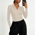 thumbnail image 5 of cocolona Womens Trendy Slim Kintted Tops Long Sleeve V Neck Lapel Shirts Solid Color Fall Tops, 5 of 5