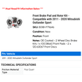 thumbnail image 2 of Front Brake Pad and Rotor Kit - Compatible with 2011 - 2020 Mitsubishi Outlander Sport 2012 2013 2014 2015 2016 2017 2018 2019, 2 of 2