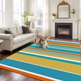thumbnail image 2 of Large Area Rugs for Living Room Bedroom, Blue Teal Orange Striped 5'x8' Rug Washable Carpet Runner Indoor Outdoor, Farmhouse Stripe Non Slip Floor Mats Rug for Kitchen, Bathroom, 2 of 8