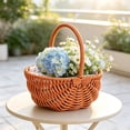 thumbnail image 2 of Small Woven Basket with Handle, Plastic Rattan Wicker Basket for Picnic, Harvesting, Home Storage And Decor, Splinter-free Brown, 2 of 8