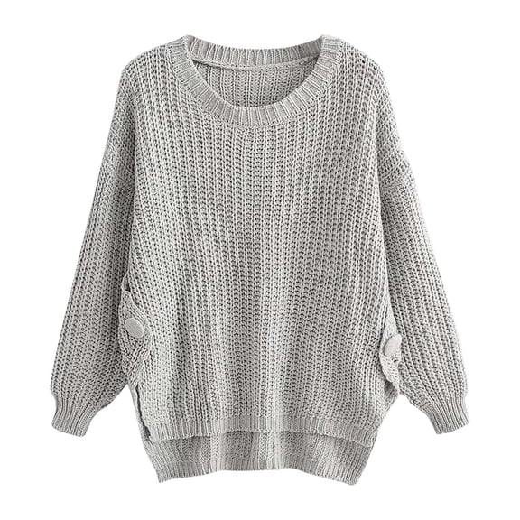 Tuphregyow Women Pullover Sweater Top Oversized Fuzzy Chunky Comfy Warm Crew Neck Long Sleeve Solid Trendy Knit Sweater Casual Jumper Tops Gray One Size