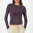 thumbnail image 2 of Womens Tops 2025 Trendy Novelty Solid Color Long Sleeve Round Neck Pullover T-Shirts Classic Fit Casual Workout Basic Casual Tees, 2 of 4