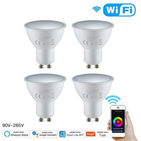 

Vistreck WiFi Smart Bulb Light LED 5W 90-265V 2800K-6200K+RGB GU10 Dimmable Light Phone APP Remote Control Compatible with Home for Voice Control 4pack