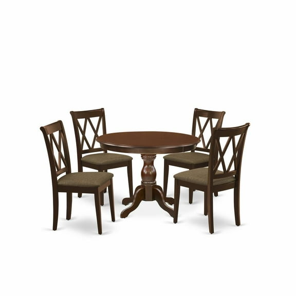 East West Furniture HBCL5-MAH-C 5 Piece Kitchen Set - Mahogany Modern Dining Table and 4 Mahogany Linen Fabric Dining Room Chairs with Double X-Back - Mahogany Finish