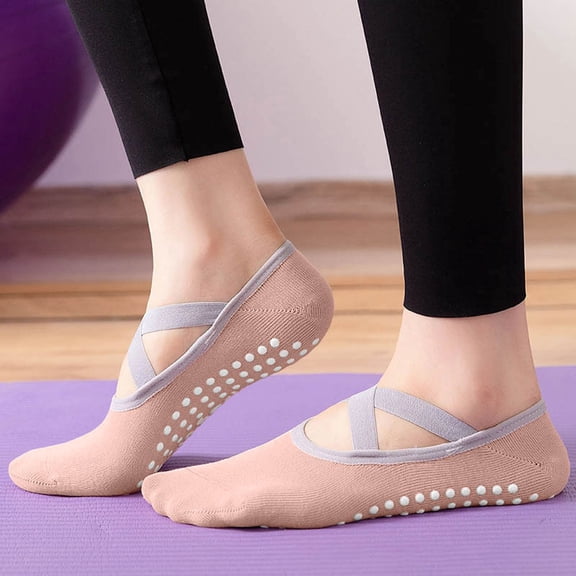 Wowcloth Yoga Socks for Women with Cross Straps and Non-Slip Heel, Silicone Grip for Anti-Slip for Pilates, Home Workout and Indoor Fitness