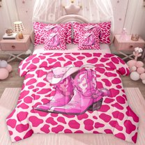 Homewish Cowgirl Hat Boots Bedding Comforter Set 7pcs for Kids Children Teens,Cow Print Queen Bedding Sets Super Cozy,Western Theme Queen Sheet Sets,Luxury Bedroom Decor,Reversible