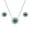 Emerald, variant on Sterling Silver Flower Cubic Zirconia CZ Halo Fashion Necklace and Earrings Set for Women, Rhodium Plated, Emerald