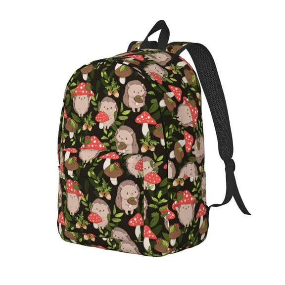 Ratiio Edgehog and Mushrooms Print Canvas Backpack for Women & Men Retro Aesthetic Rucksack Basic Backpack for High School/College Students Travel Laptop Bag