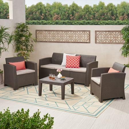 Jaxon Outdoor 4 Piece Faux Wicker Rattan Style Chat Set With