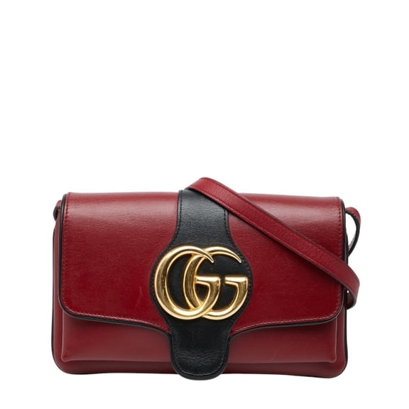 Pre-Owned Gucci GG Marmont Ally Crossbody Shoulder Bag 550129 Red and Black Leather Women's...
