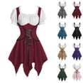 thumbnail image 7 of Virmaxy Halloween Costume for Women Medieval Vintage Lace-Up Corset Dress Puff Sleeve Irregular Hem Themed Party Halloween Dress, Pink, 7 of 7
