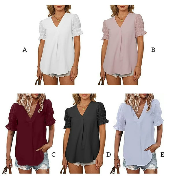 Blusa de manga corta para mujer camisa informal bordada bonita para oficina playa vacaciones compras fiesta de disfraces ropa superior fresca de verano negro XXL Inevent AP009844 20 Bodega Aurrera en ...
