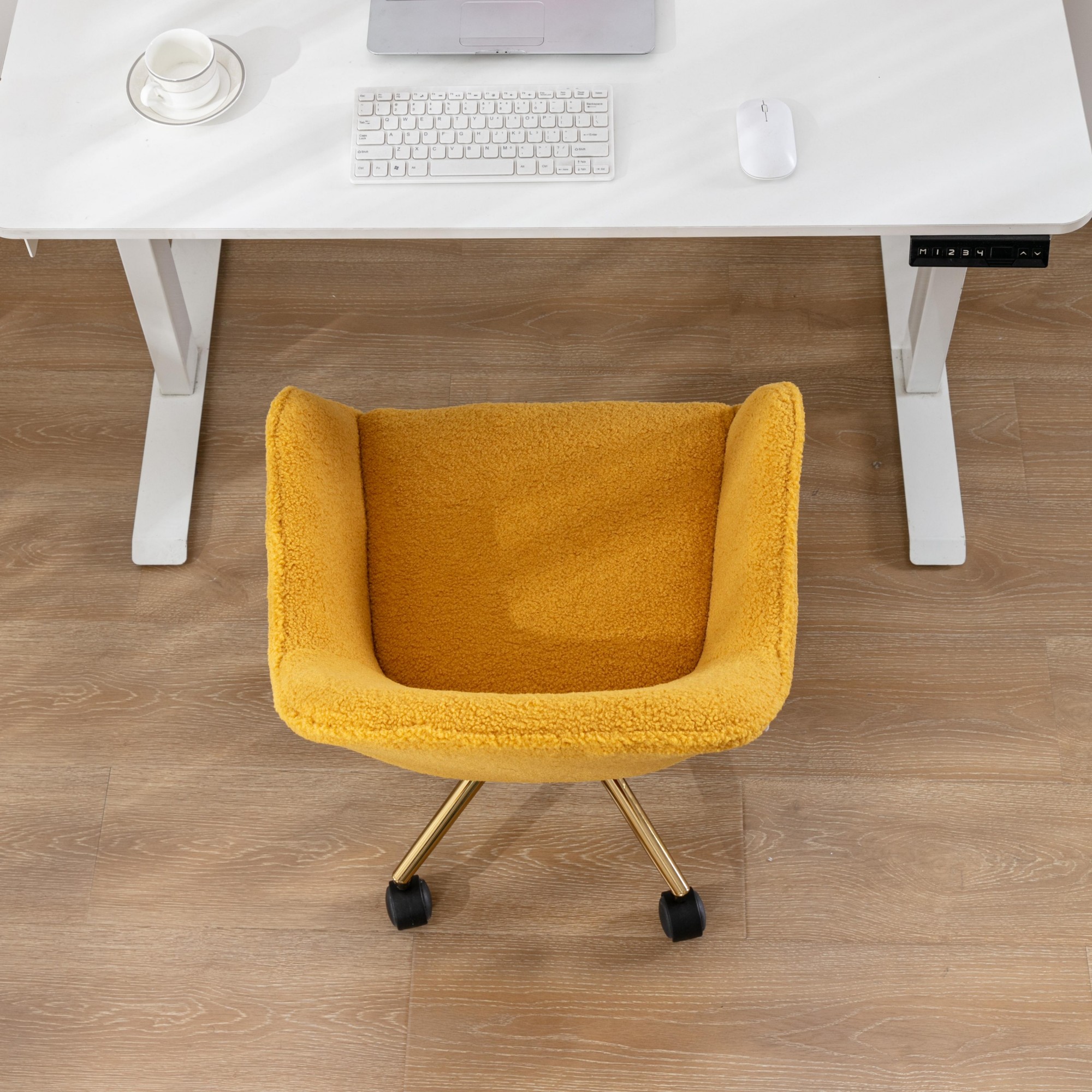 Yellow Office Chair,Swivel Home Office Chair with Wheels,Modern Teddy Vanity Task Computer Chair with Adjustable Height
