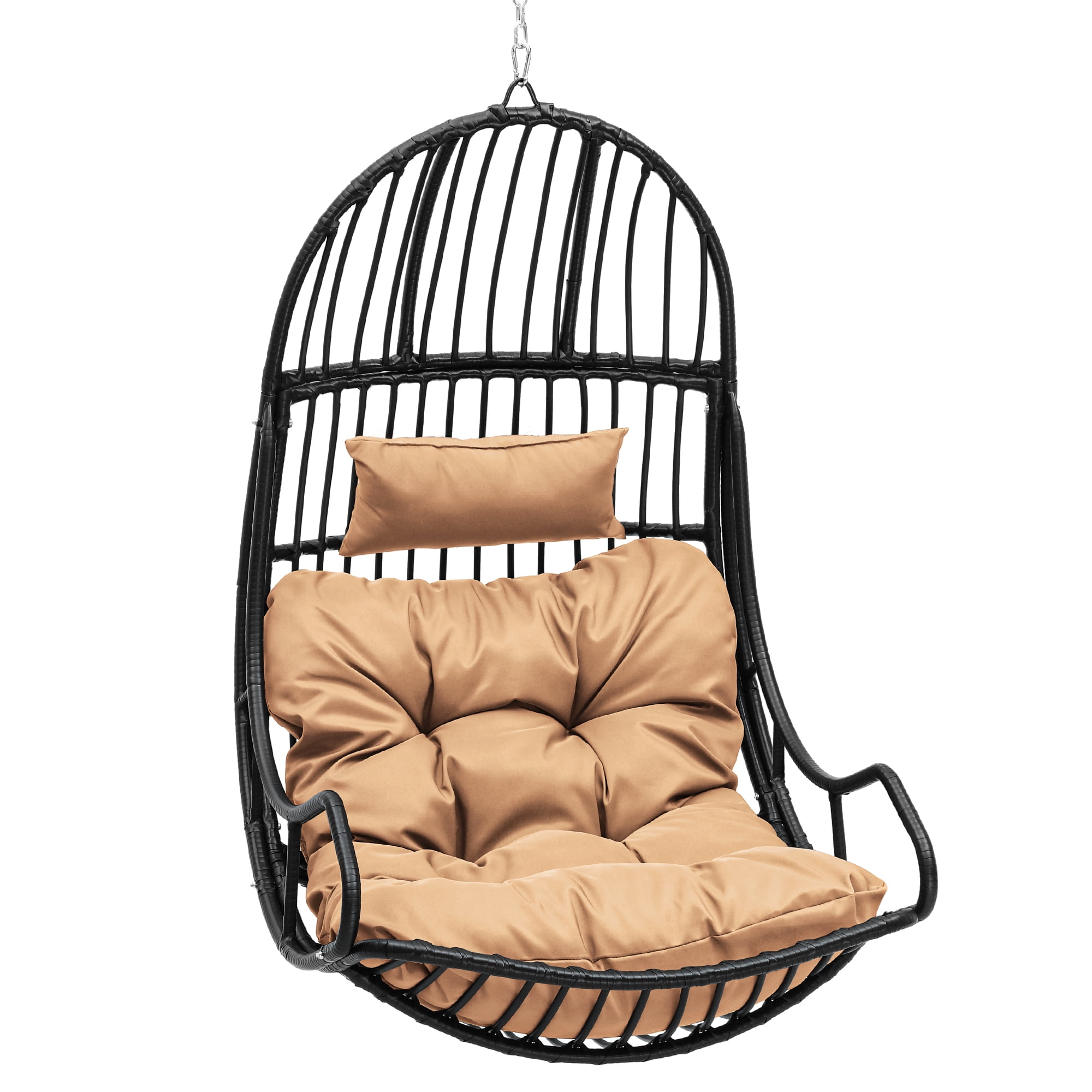 Uforic Brown Wicker Egg Swing Chair w/Cushions, Supports up to 330lbs, Ideal for Bedroom Patio Garden Balcony Use (Stand Sold Separately)