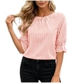 thumbnail image 2 of ClodeEU Women's Striped 3/4 Sleeve Blouse with Back Button ,Casual Loose Fit Shirt Pink,Women's Plus S, 2 of 8