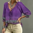 thumbnail image 4 of Polka Dot Lace Up Blouse Boho Tops V Neck Casual Vacation Clothes Floral Blouses Work Shirts, 4 of 5
