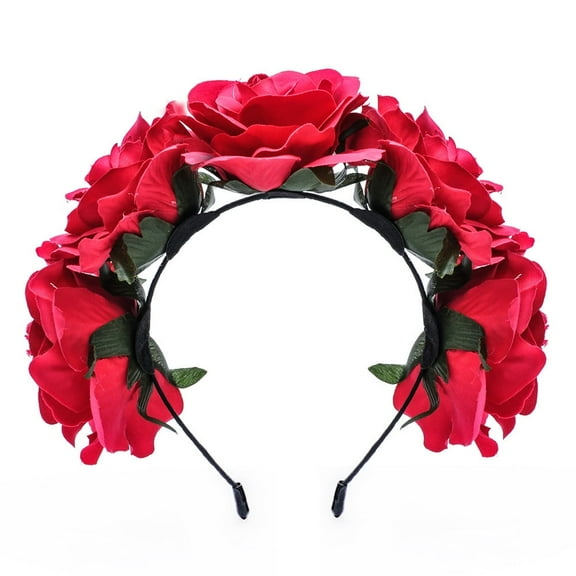 Namzi Mexican Flower Crown Day of the Dead Headdress Hawaiian Bohemian Frida Floral Headband (Red)