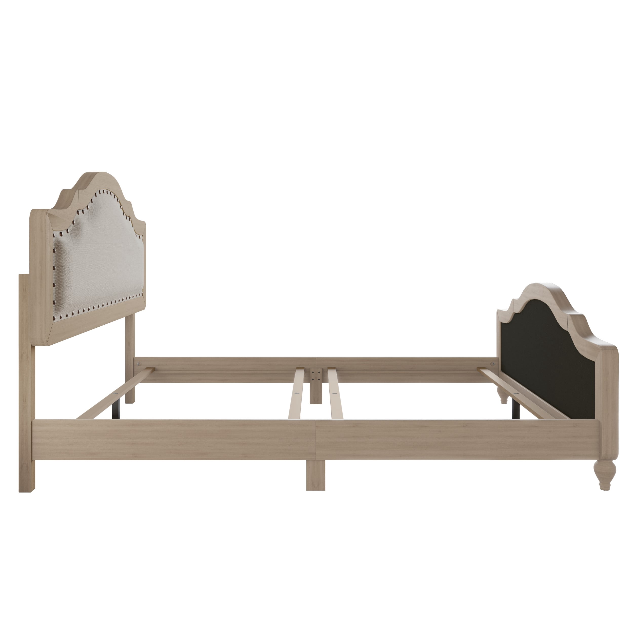 Home Design Hilton Queen Platform Bed Frame with Foam-Padded Headboard and Nailhead Trim, Antique Gray/Warm Gray, Easy Assembly