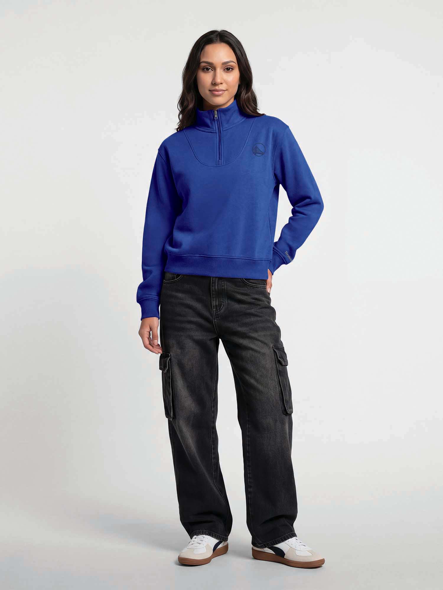 Golden State Warriors Reebok Womens Boxy Fit Mock Neck Qtr Zip Pullover