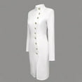 thumbnail image 2 of MORTTIC Women's Elegant Solid Color Long Sleeve Stand Collar Bodycon Midi Dress with Gold Buttons Side Slit White，S, 2 of 8