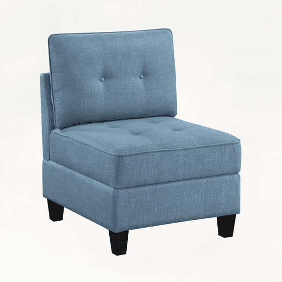 Modern Blue Tufted Solid Wood 1pc Armless Chair with Hidden Storage