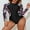 Black-Floral, variant on Charmo Women's Rashguard Swimsuit Zip Front Surfing Shirt with UPF 50+ Sun Protection, One-Piece