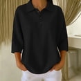 thumbnail image 5 of Snorda 3/4 Length Sleeve Womens Tops Solid Color Lapel Knitted Half Button Tops Casual Loose Soft Pullover Tops Womens Comfy Blouse for Daily Wear, 5 of 8