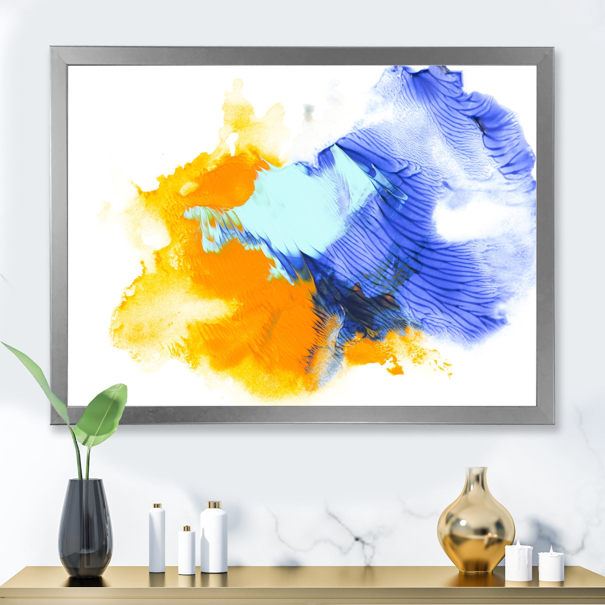 Designart 'Abstract Orange and Blue Clouds' Modern Framed Art Print