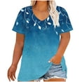 thumbnail image 2 of CFLVAEK Women's Plus Size T Shirts Summer Casual V Neck Tshirts Trendy Graphic Tees Loose Fitted Short Sleeve Tshirt Vacation Going Out Tops Blue XXXXL, 2 of 5