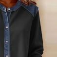 thumbnail image 6 of successthop Denim Patchwork Jacket Women Casual Button Up Crewneck Clothes Long Sleeve Outwear Panel Vacation Outfits, 6 of 7