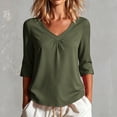 thumbnail image 6 of cocolona Womens Summer Trendy Tops V Neck 3/4 Sleeve Pleated Shirts Dressy Casual Solid Color Blouses, 6 of 6