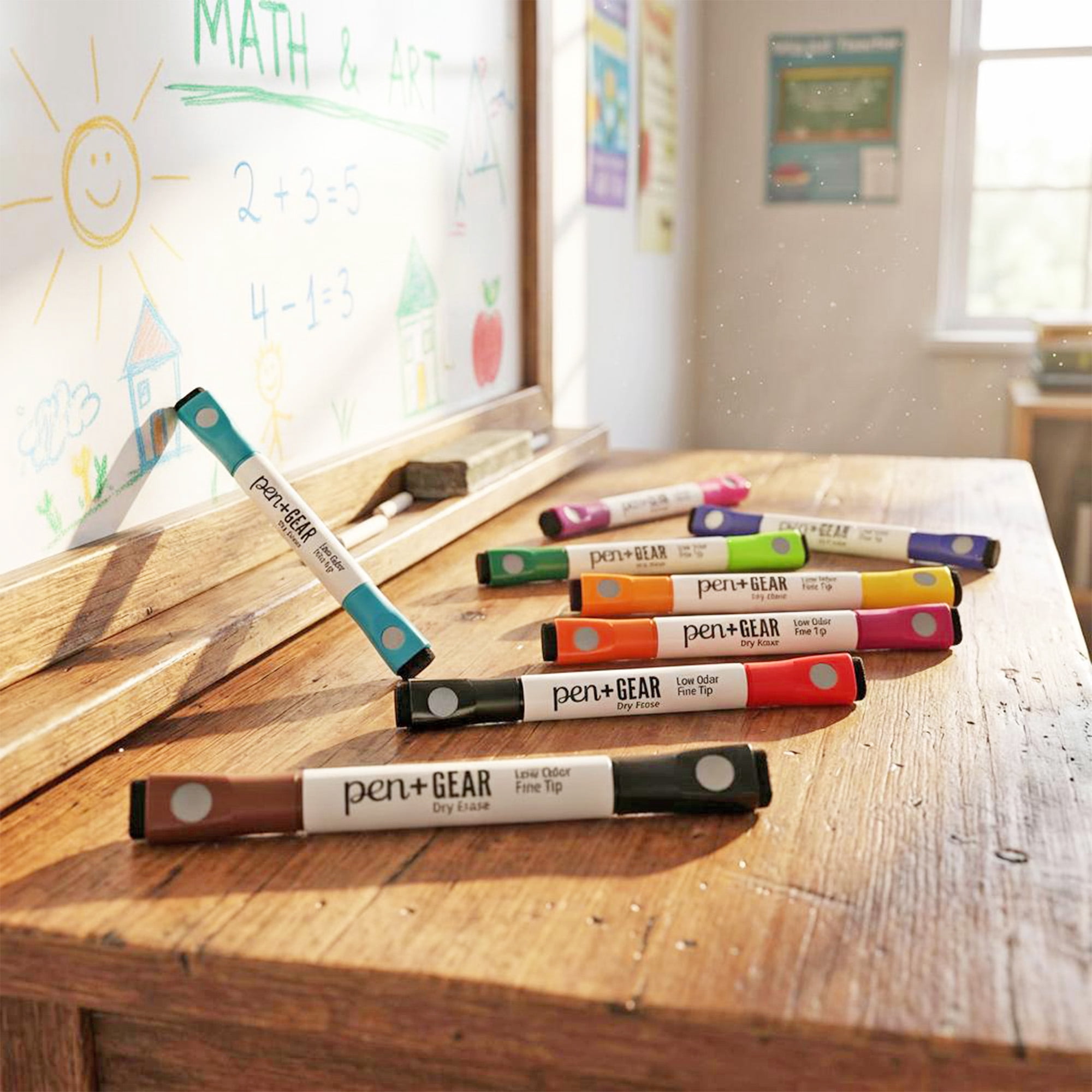 (4 pack) Pen+Gear 2-in-1 Magnetic Dry Erase Markers, Fine Tip, Assorted Colors, 8 Count