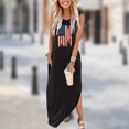 thumbnail image 4 of Vestido largo con bandera americana Ygjytge para Mujer informal básico estilo Retro Negro T L, 4 of 7