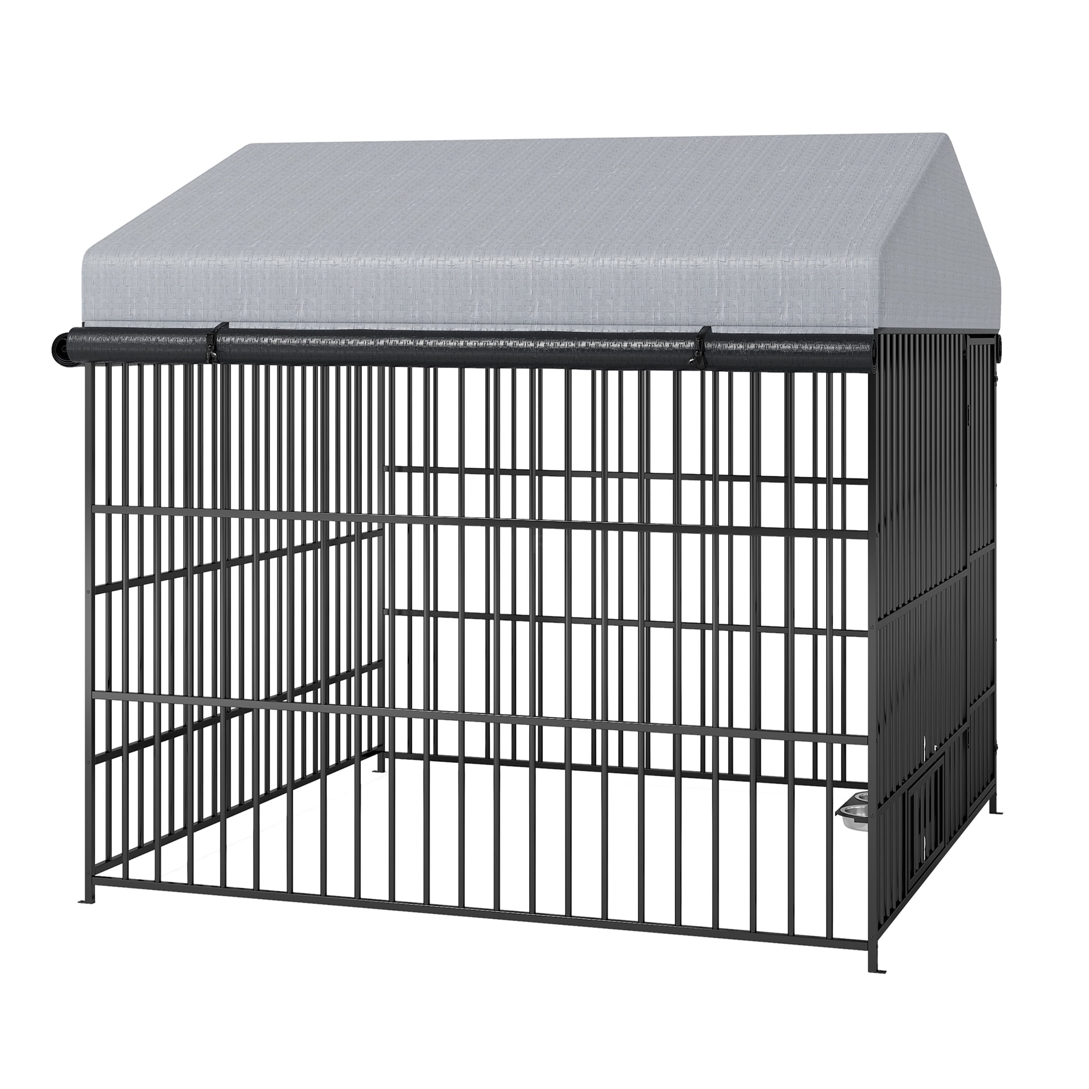 JERFIT 6.6x6.6ft Outdoor Dog Kennel with Roof Cover, Heavy-Duty Iron Pet Playpen, Waterproof & Lockable Dog Run for Large Dogs