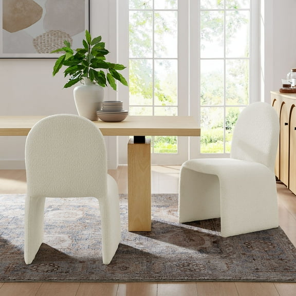 Modway Junia Boucle Upholstered Arch Armless Dining Chair in Cream