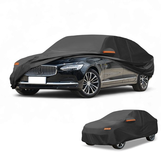 Funda para auto impermeable para todo clima, protección exterior contra el sol y la lluvia, con tiras reflectantes, negra para Volvo S90 Sedan